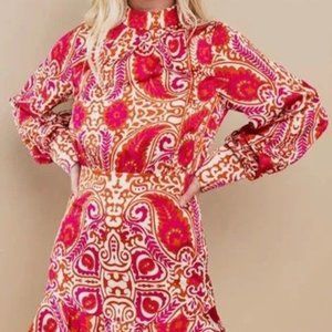 SOCA TCEC Long Sleeve Printed Ruffle Dress Magenta, Large, NWT